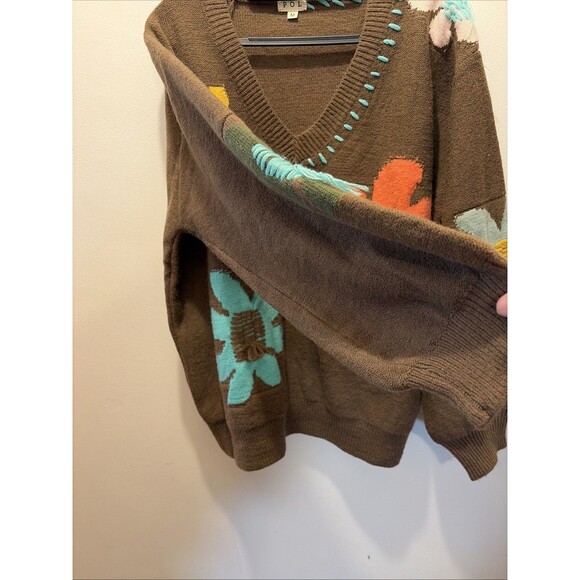 POL Groovy Bloom Balloon Sleeve Floral Sweater  Oversized Women M Hippy Fairy ￼ - Picture 8 of 8